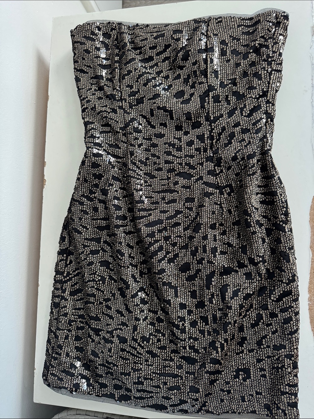 Strapless Black Sequin Dress with Gold Accents - Elegant Party Dress
